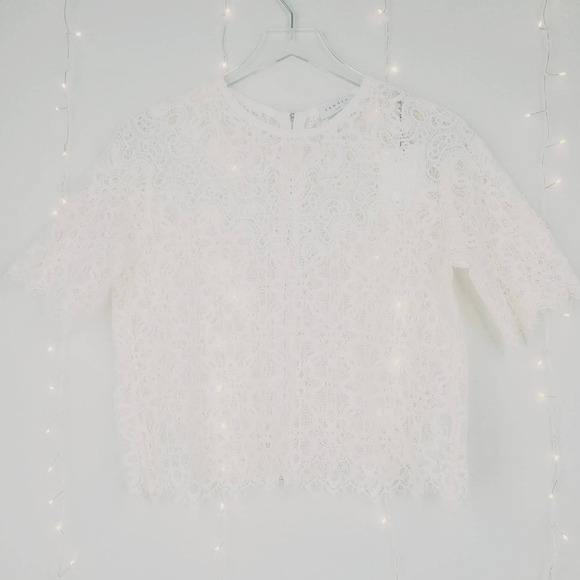 Sandro Paris Alycia Guipure Lace Scalloped Victorian Blouse Nude White NWT Small - Picture 2 of 14